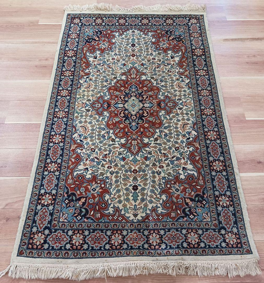 Y2651 高級トルコ絨毯 ウール 手織り 158×96㎝ 小花柄