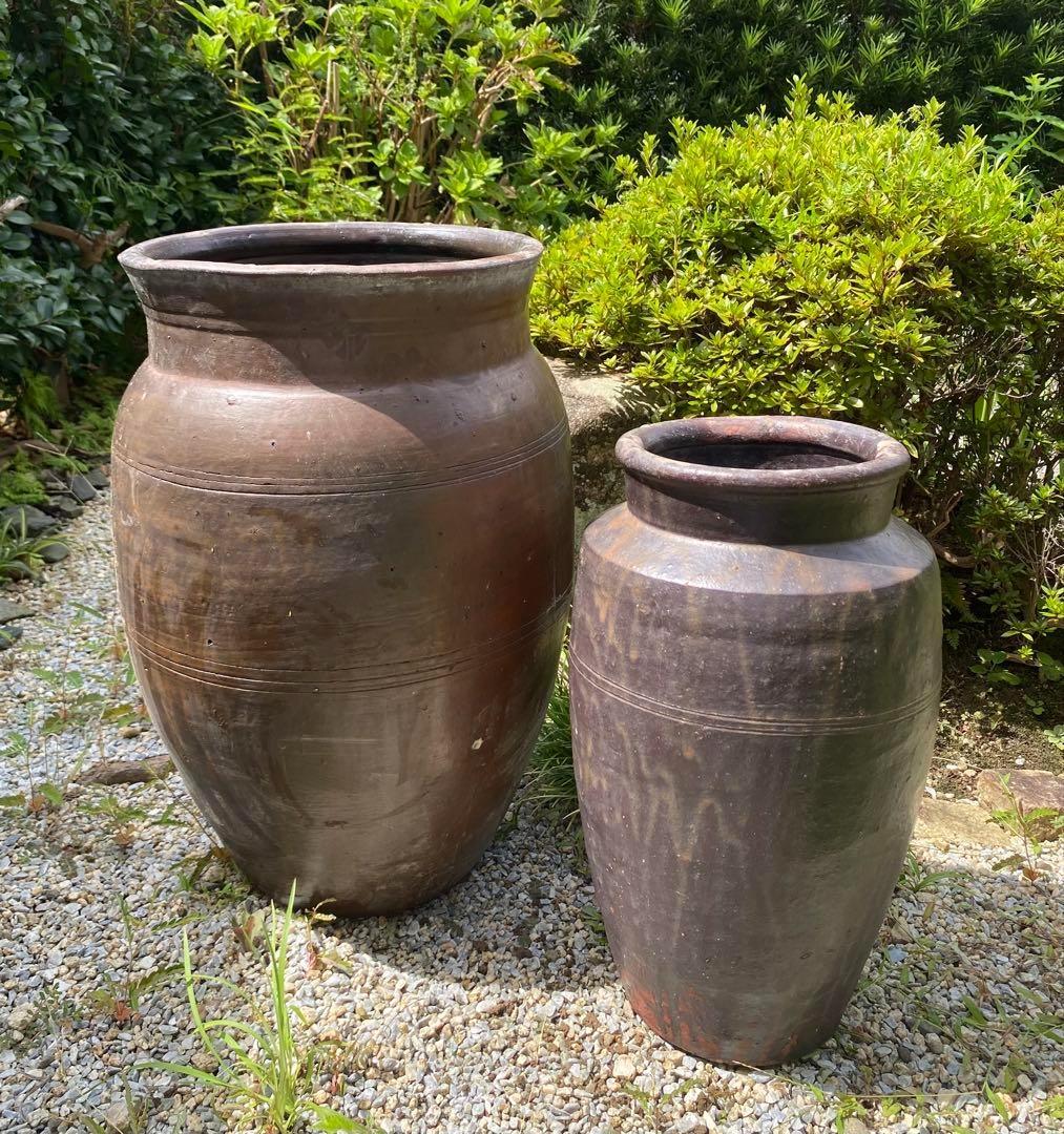 佐賀の古民家より★大小2個セット　壺　ツボ　甕　カメ　傘立て　フラワースタンド
