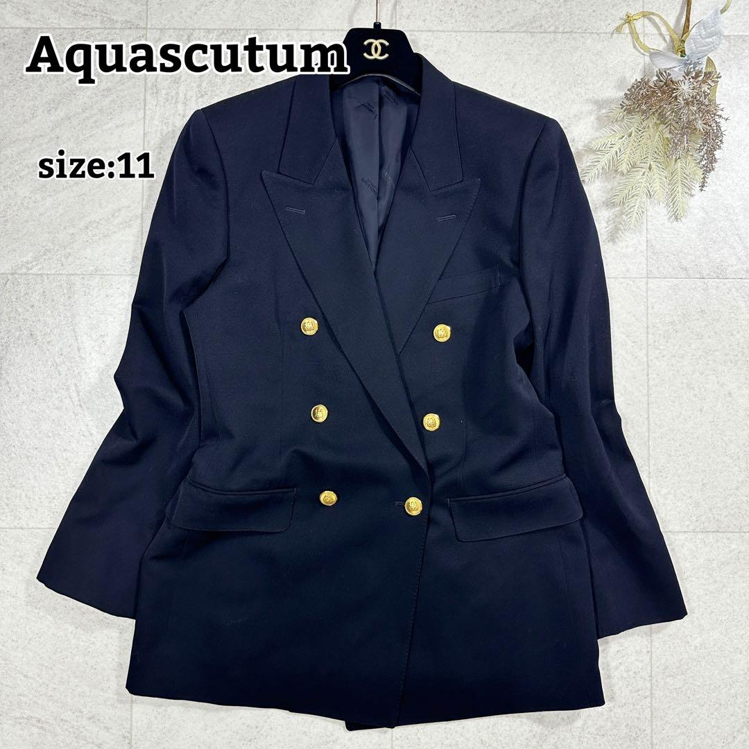 【アクアスキュータム】ダブル テーラードジャケット 紺ブレ 金ボタン 11
