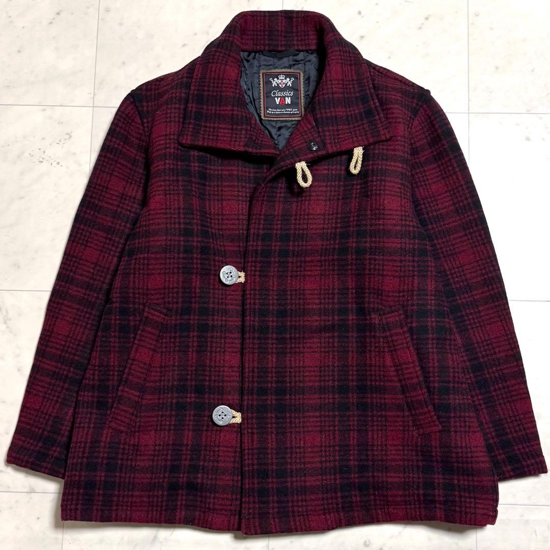 VAN JACKET スタンドカラーコート ウール チェック柄 レッド LL