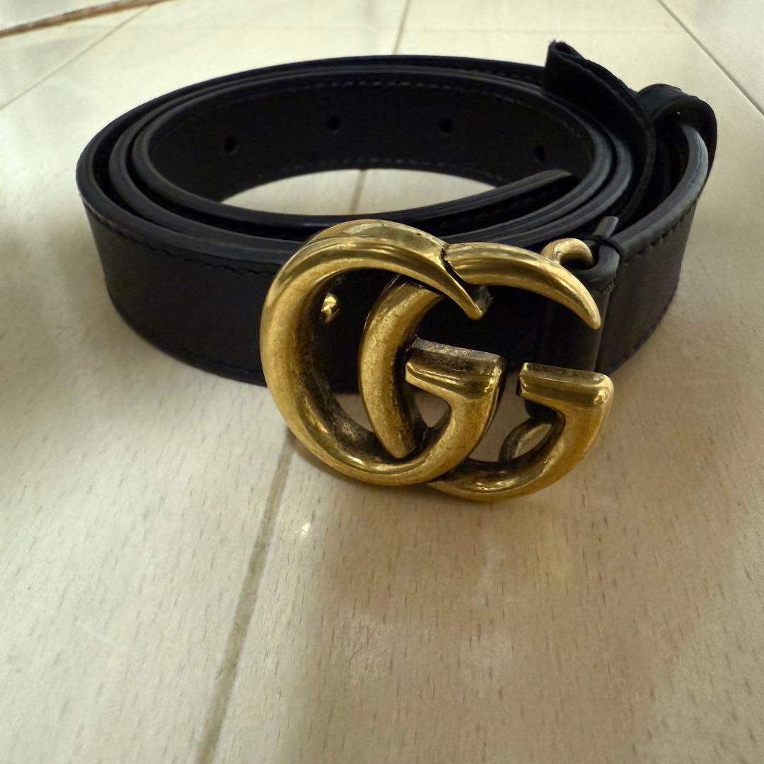 黒レザー グッチ　GG ロゴ ベルト