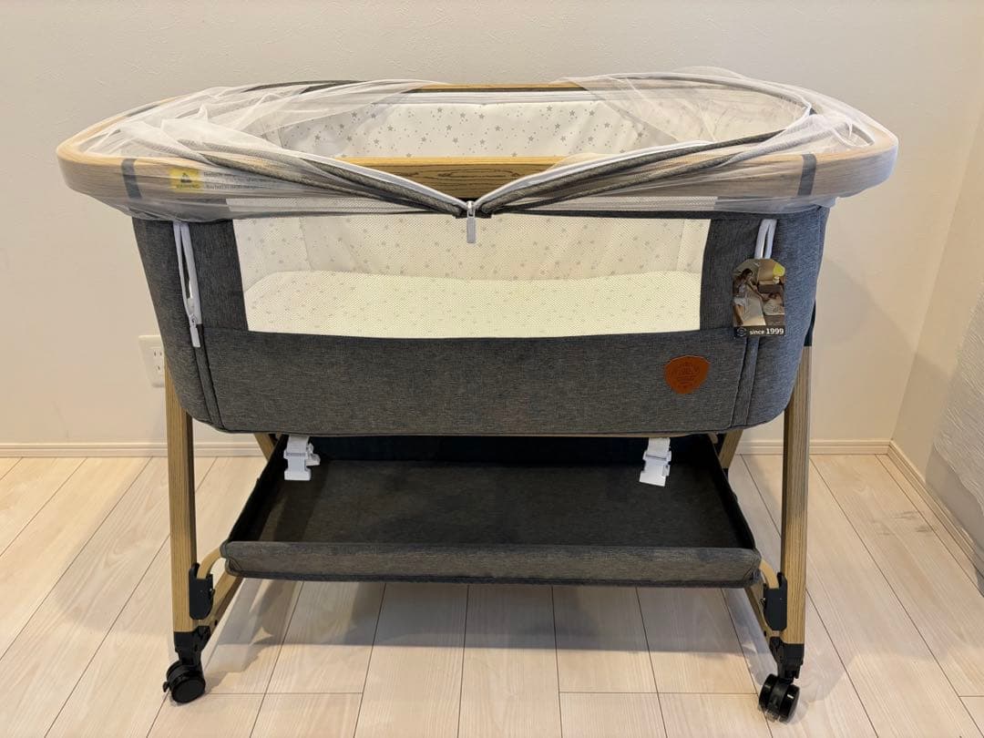 HZDMJ ベビーベッド グレー 折りたたみ　蚊帳付き