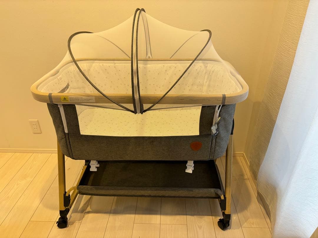 HZDMJ ベビーベッド グレー 折りたたみ　蚊帳付き