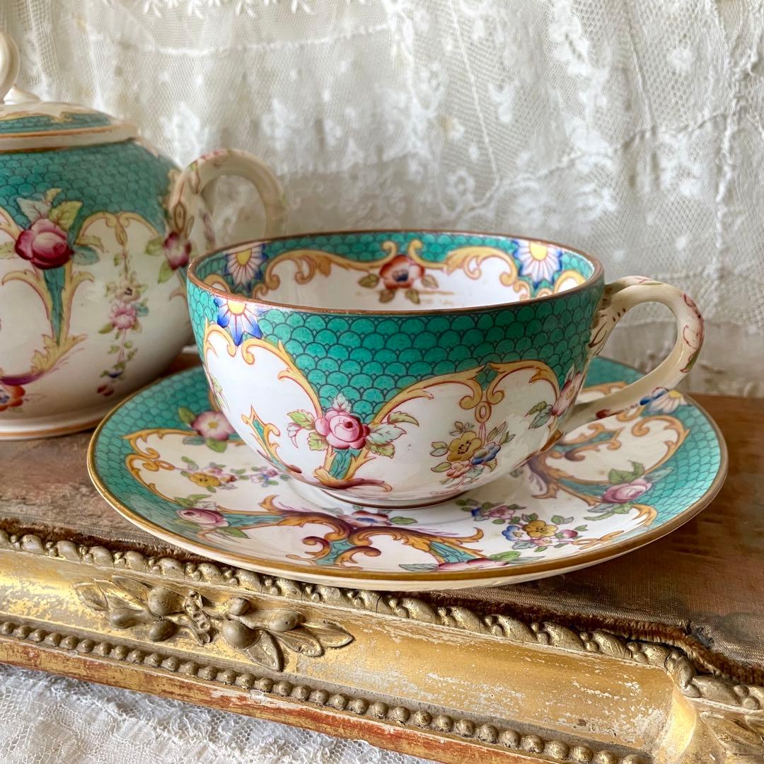 【レア】サルグミンヌミントン　ショコラカップ　緑　C&S フランスアンティーク