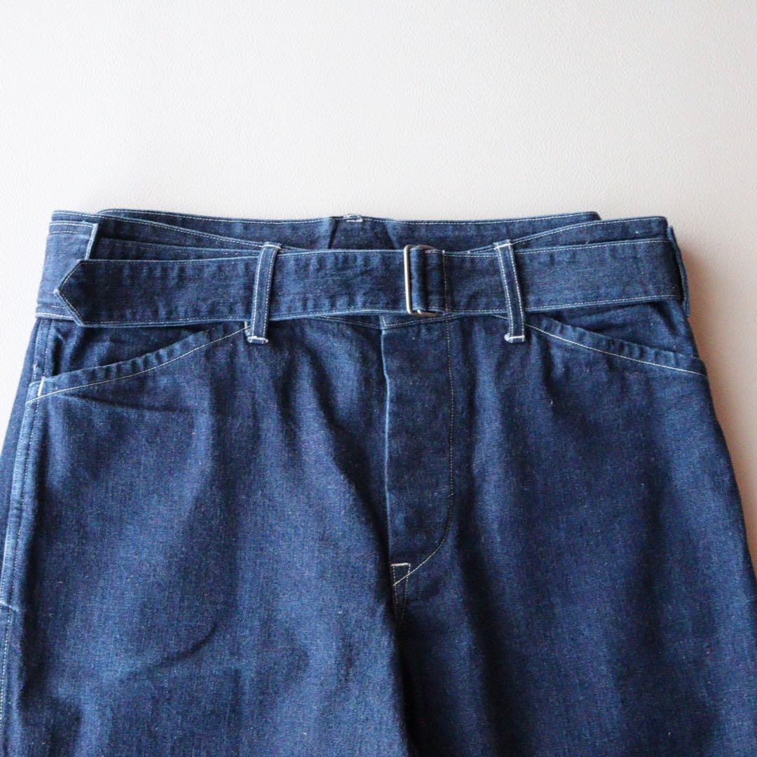 5298【美品】COMOLI　ベルテッドデニム ワイドパンツ　インディゴ　XS