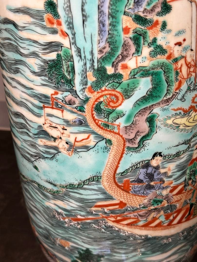 希少品！中国大清康熙年製款 龍舟図大花瓶 珍品 古美術 花器 置物 コレクション