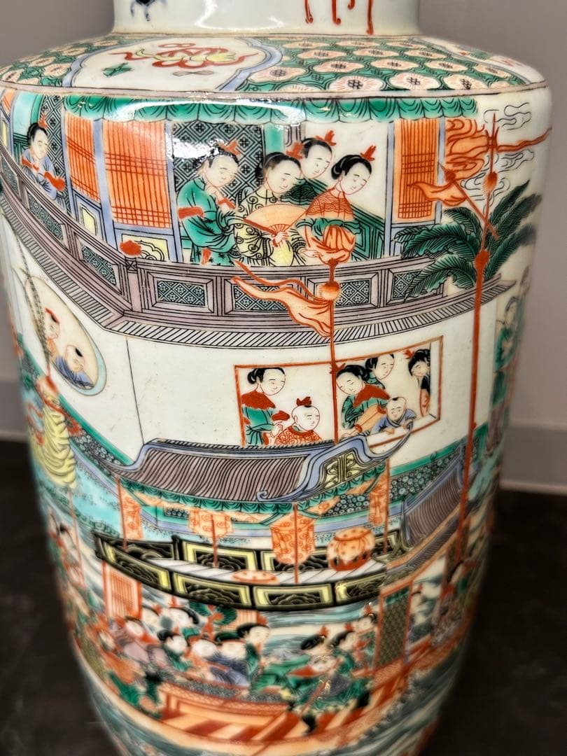 希少品！中国大清康熙年製款 龍舟図大花瓶 珍品 古美術 花器 置物 コレクション