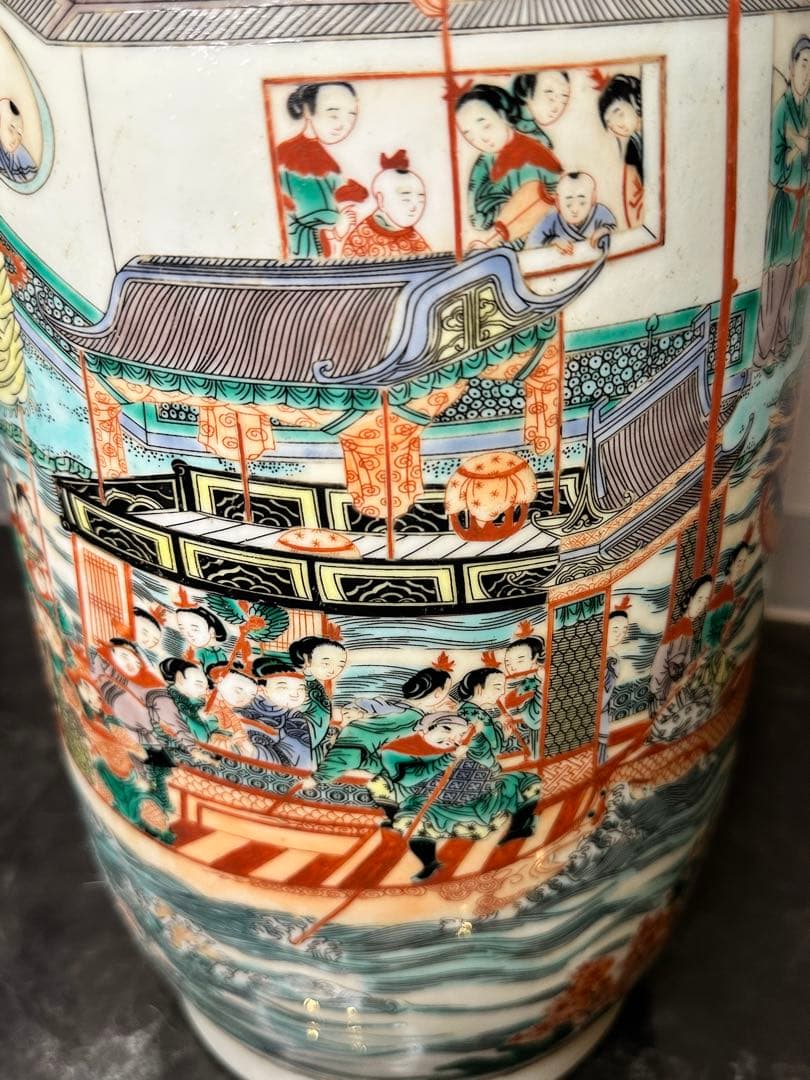 希少品！中国大清康熙年製款 龍舟図大花瓶 珍品 古美術 花器 置物 コレクション