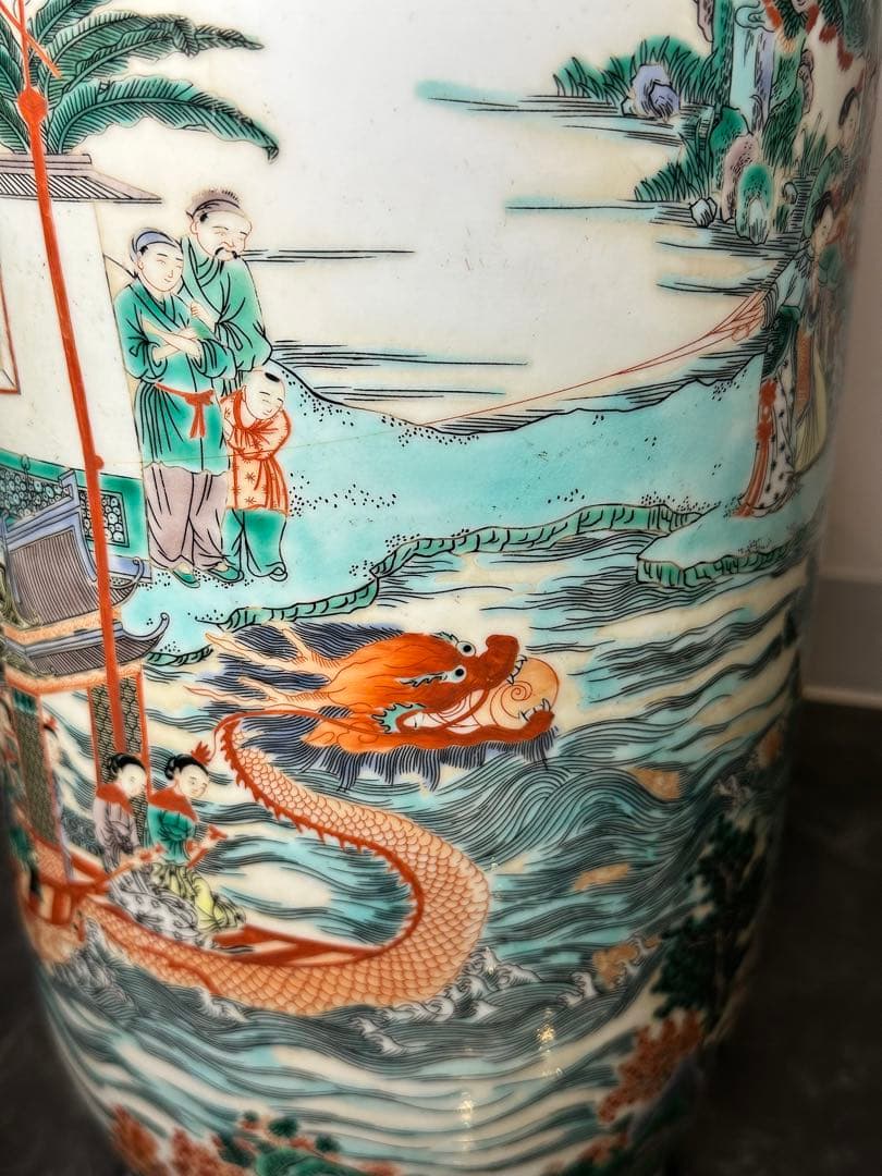 希少品！中国大清康熙年製款 龍舟図大花瓶 珍品 古美術 花器 置物 コレクション