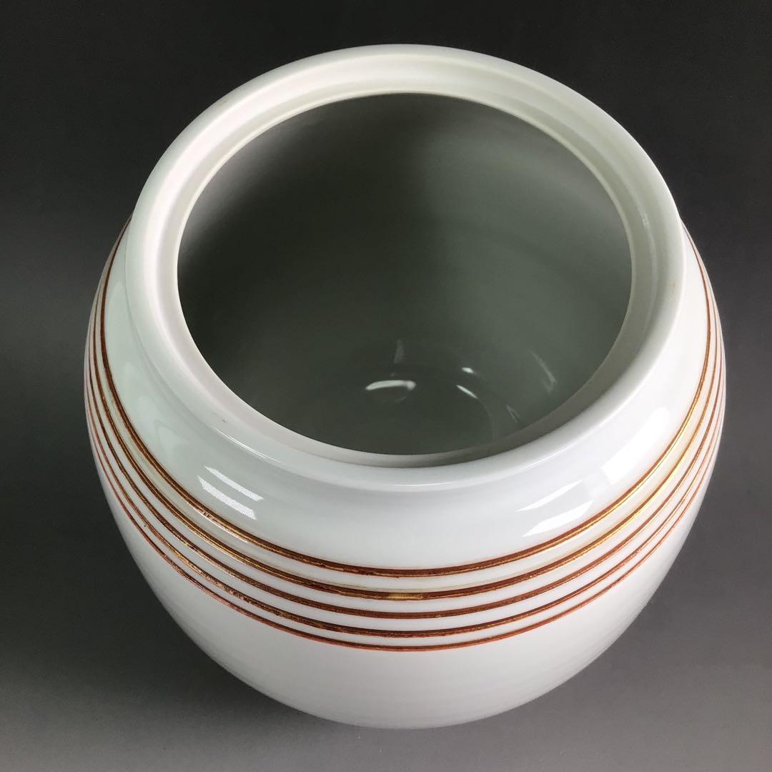 Ｒ７１４　水指　『石崎光四郎造』『而妙斎　書付』『色絵金彩線文』　共箱　茶道具