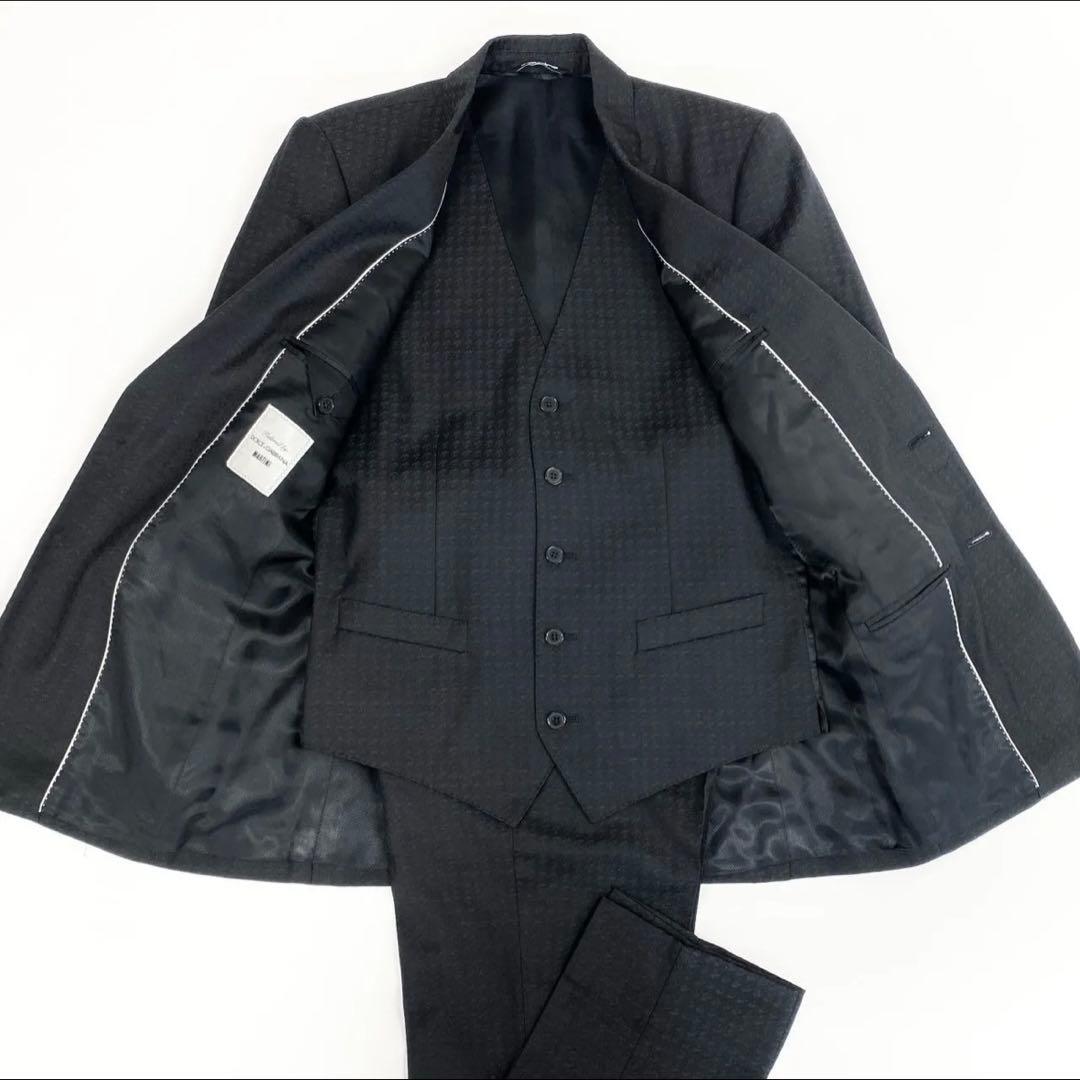《美品》DOLCE＆GABBANA 3ピーススーツ　千鳥格子44サイズ ブラック