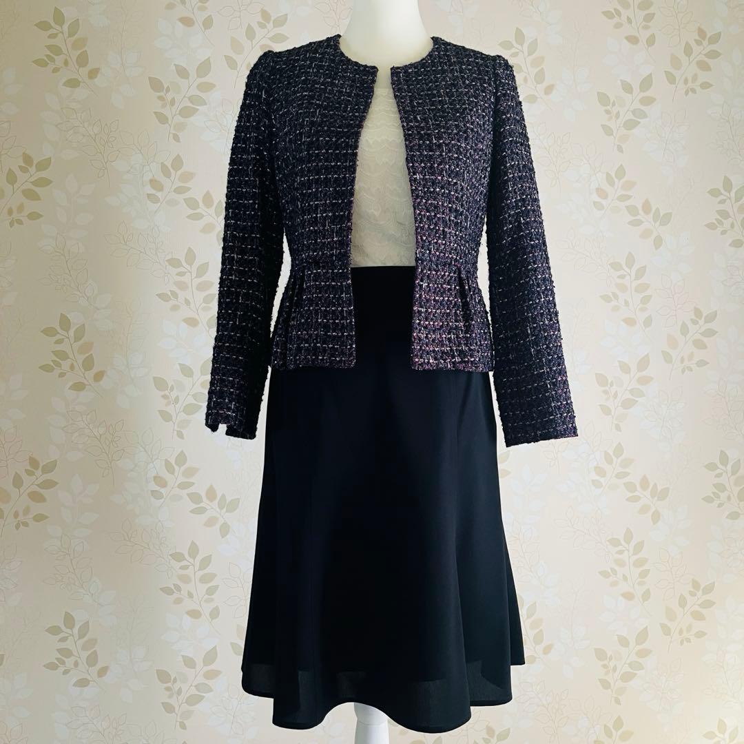 【ANAYI】華やかセットアップ　ノーカラージャケット３６＆フレアスカート７