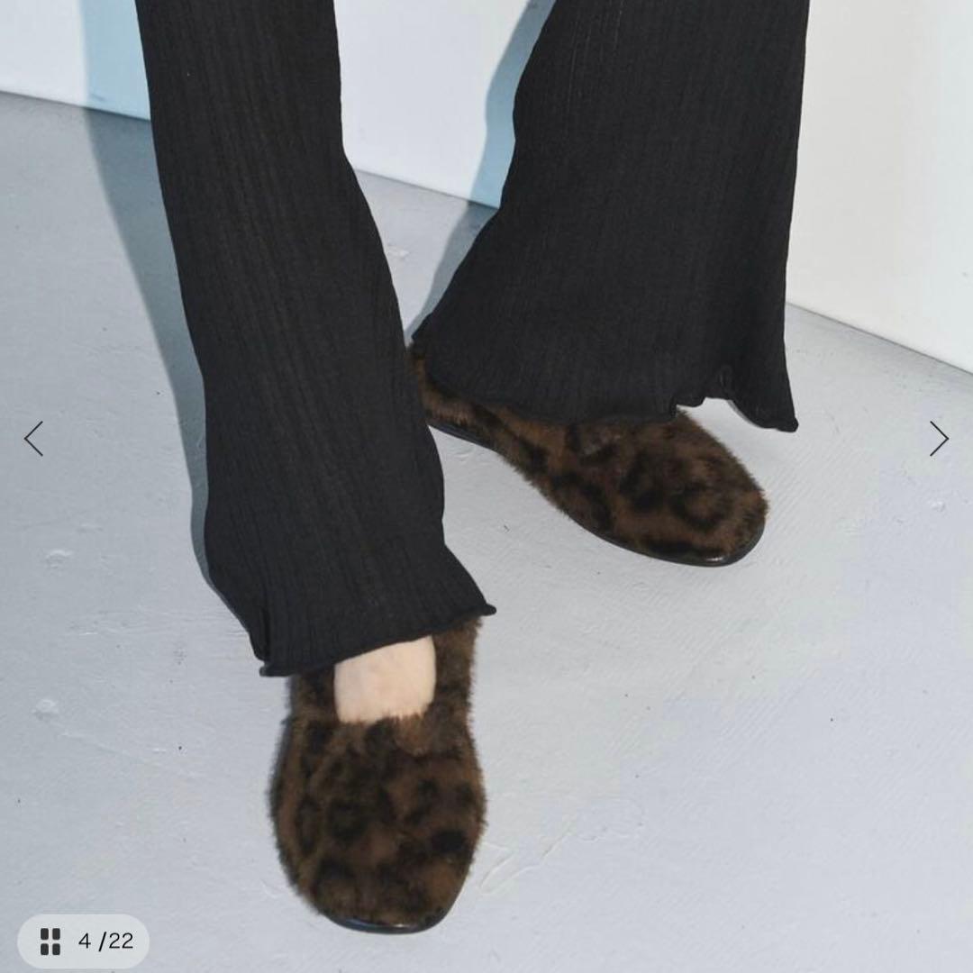 LE TALON GRISE ファーギャザーバレリーナ　レオパード24.5cm