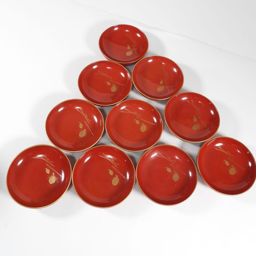 金蒔絵 千羽鶴 煮物椀 10客 木製漆器 天然木 輪島金沢能登 汁椀　蓋碗