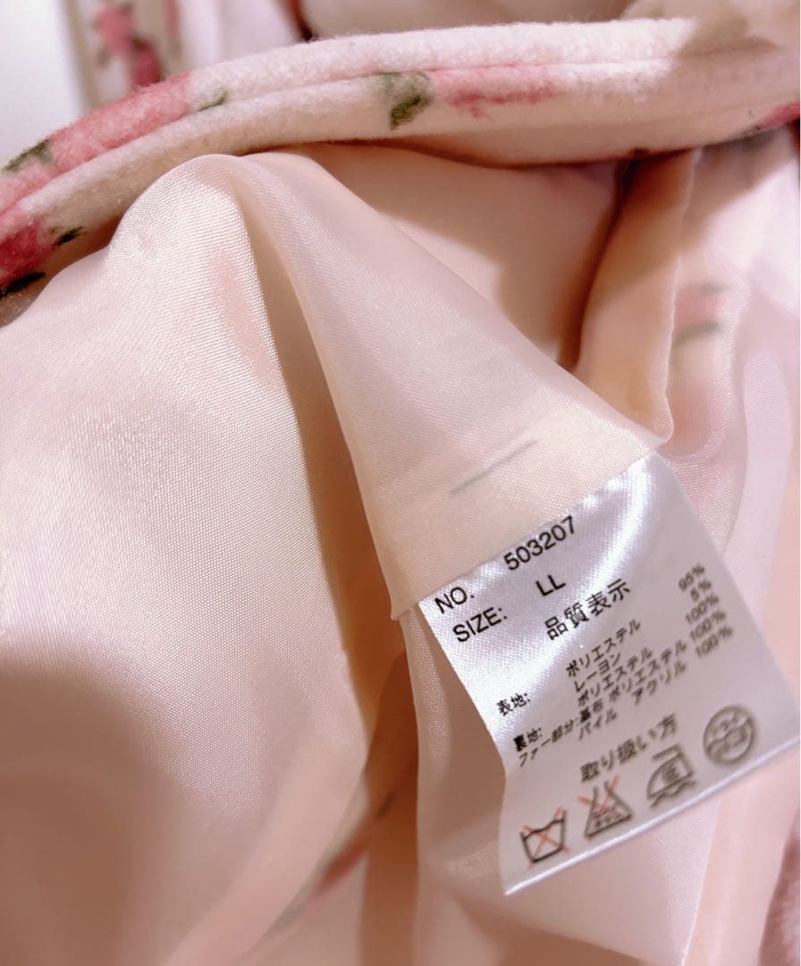 夢展望 ティペット付き 総ローズ柄 おリボン お姫様 ファー コート