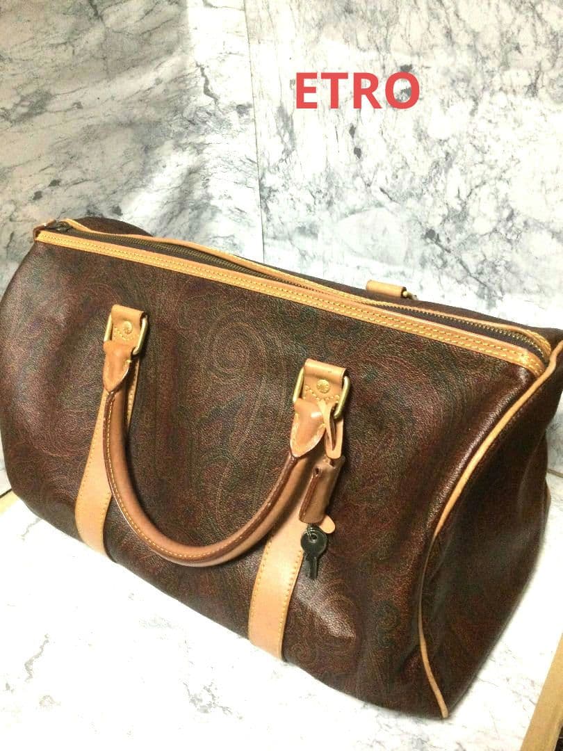 ETRO エトロ ボストンバッグ PVC ペイズリー柄 鍵付き