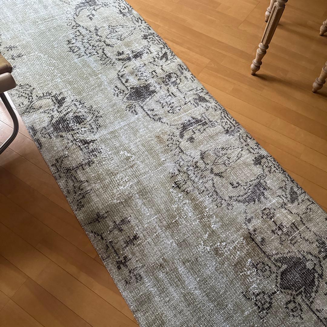 超ロング76.5×310 カーキベージュ　ランナーラグ　トルコヴィンテージラグ