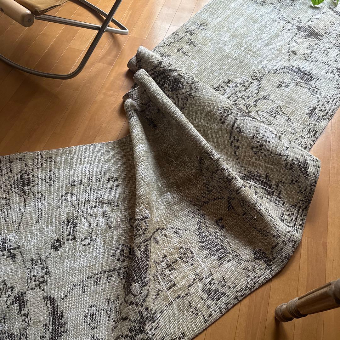 超ロング76.5×310 カーキベージュ　ランナーラグ　トルコヴィンテージラグ