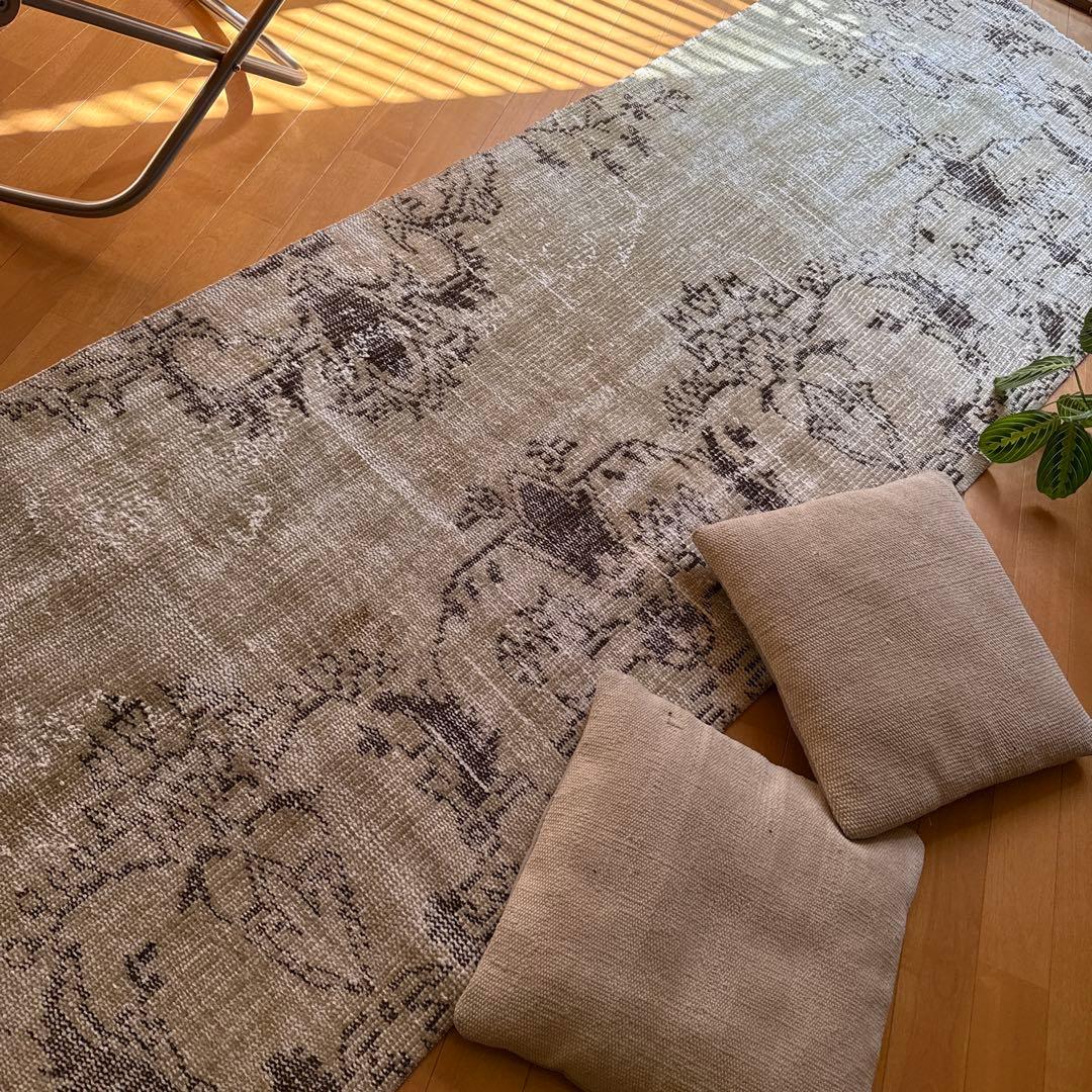 超ロング76.5×310 カーキベージュ　ランナーラグ　トルコヴィンテージラグ