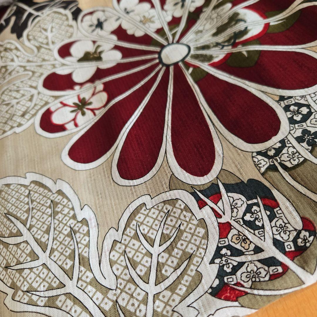 新品　utatane　浴衣　帯　下駄セット　変わり織り浴衣　ベージュ　花柄　菊