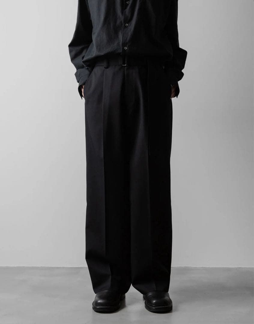 【stein】BELTED WIDE TROUSERS - BLACK