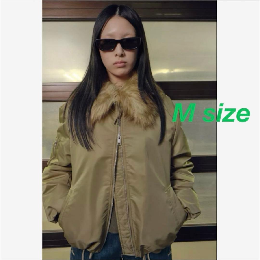 新品 ZARA ザラ フェイクファー襟 ボンバージャケット ZW M