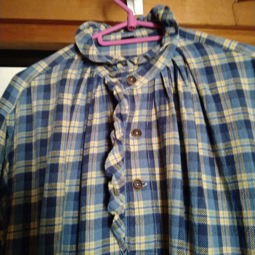 45R インドネルのタックフリルドレス/ブルーイエロー