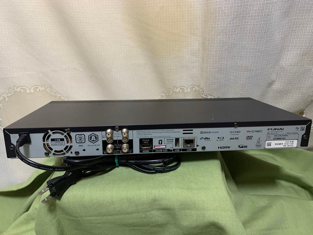 HDD　Blu-rayレコーダ　フナイ　FBR-SW1030　HDMI 1.5M