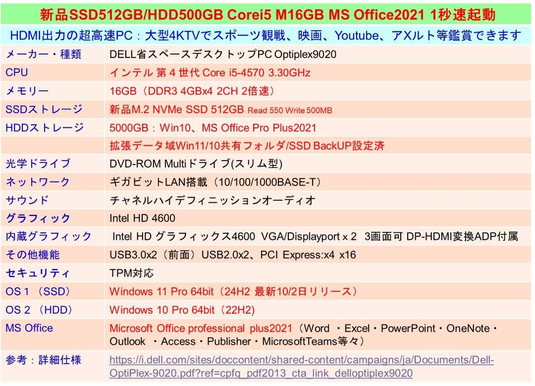 整備済み品SSD512G/HDD i5M16G Win11/10Office21
