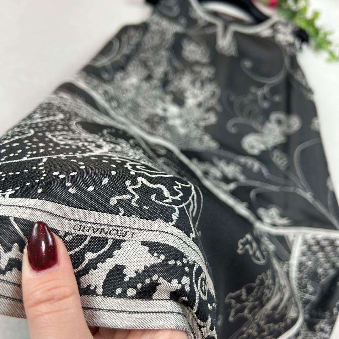 K667 美品 M レオナール シルク混 ひざ丈ワンピース ブラック レディース