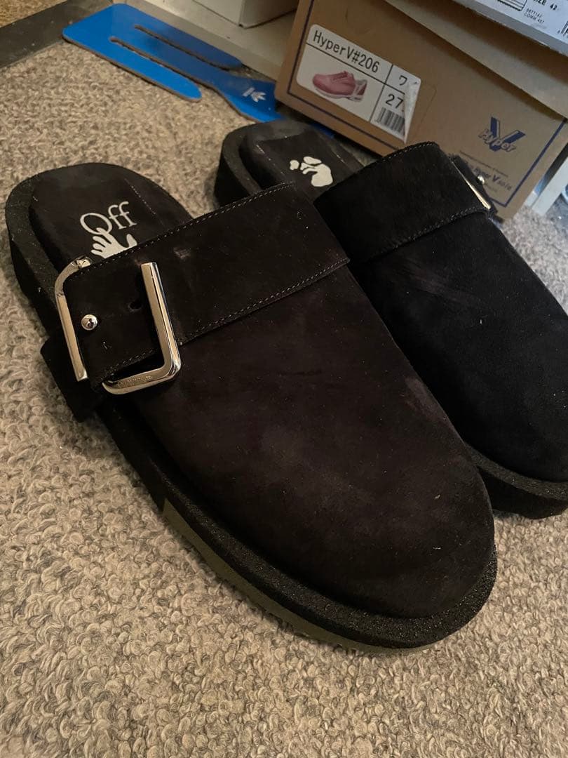 オフホワイト スエード スポンジ スリッポン サンダル ミュール サボ