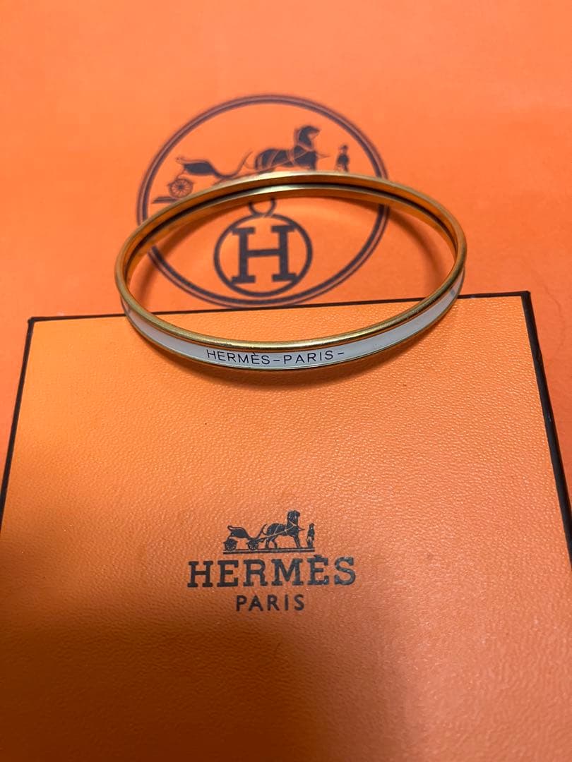 HERMEエルメス エナメルブレスレット ユニ バングルGPメッキ ゴールド