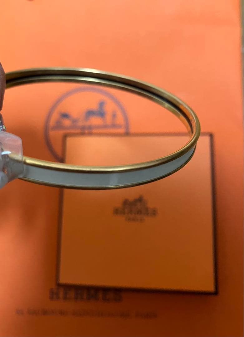 HERMEエルメス エナメルブレスレット ユニ バングルGPメッキ ゴールド