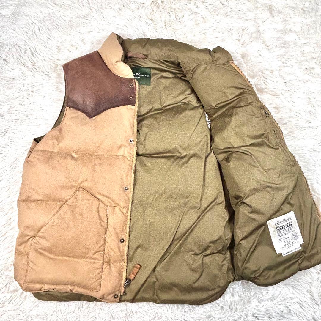 エディバウアー レザー ヨークグースダウンベスト ベージュ ブラウン M 650