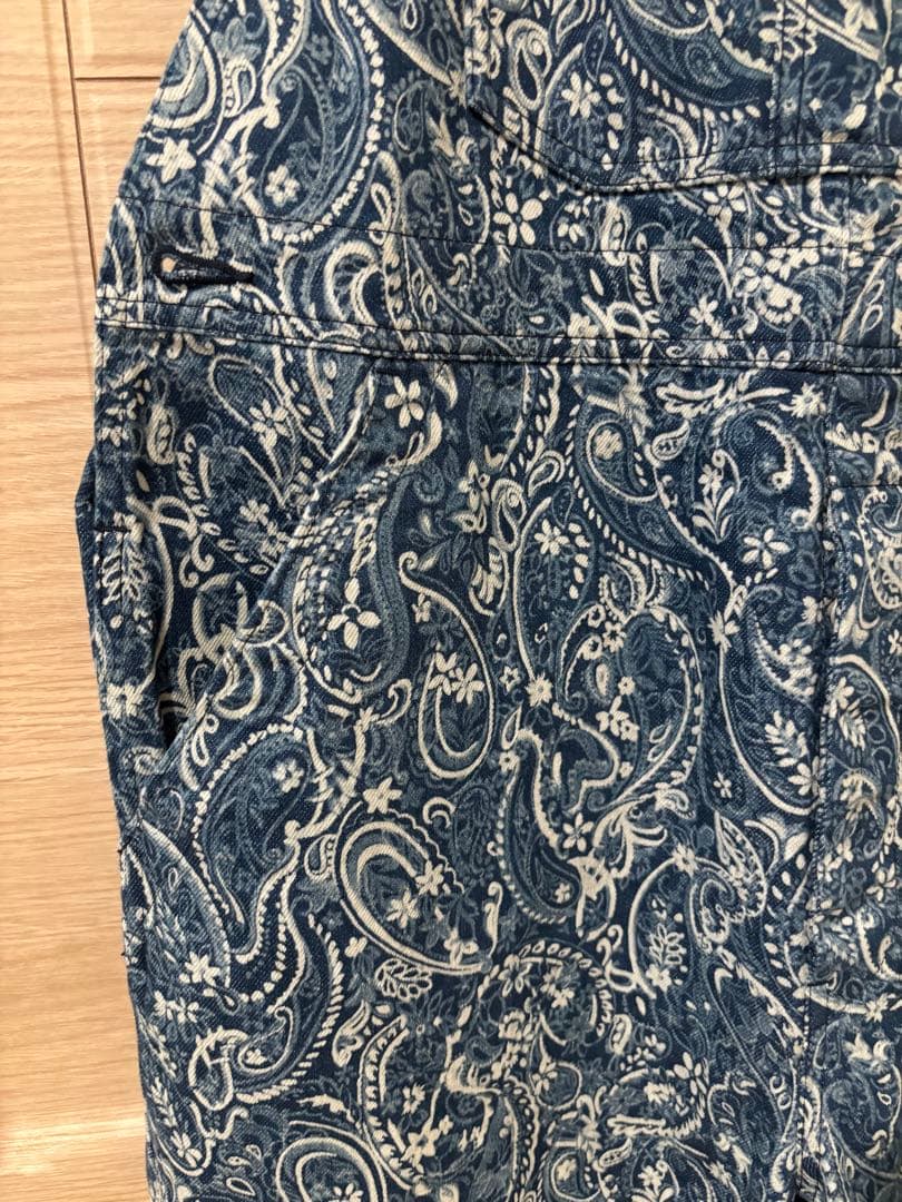 ジョンブル　京都バッセン　ネイビー ペイズリー柄 オーバーオール