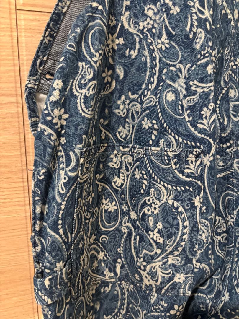 ジョンブル　京都バッセン　ネイビー ペイズリー柄 オーバーオール