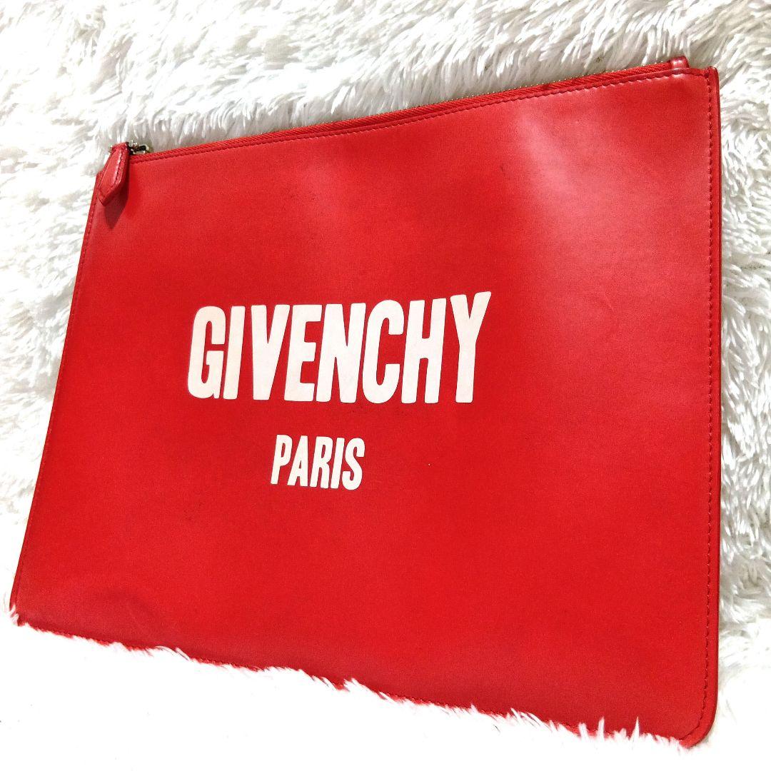ジバンシィ　クラッチバッグ　セカンドバッグ　ロゴプリント　レッド　レザー