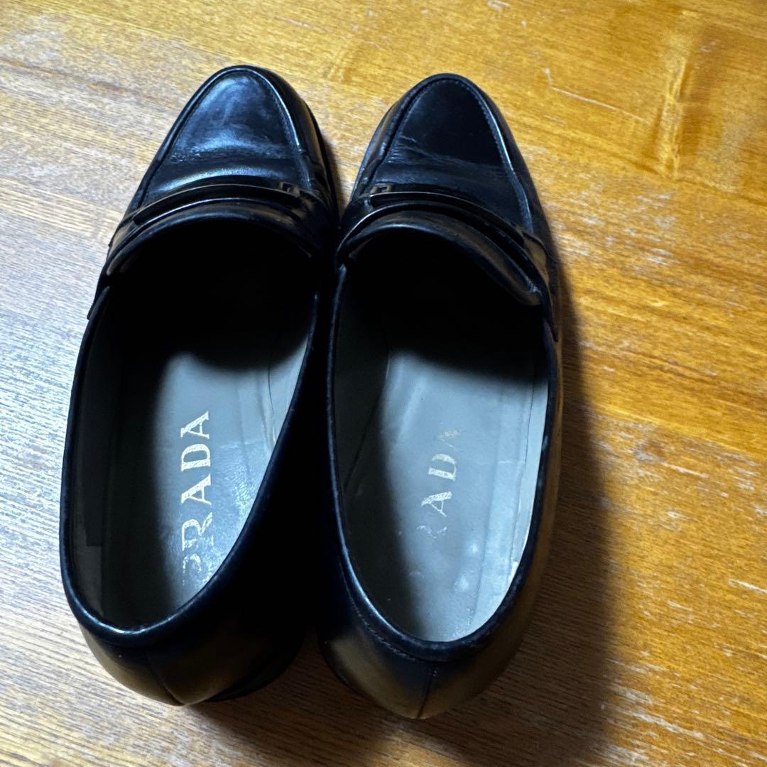 PRADA プラダ ロゴプレート レザー 厚底ローファー 24cm黒