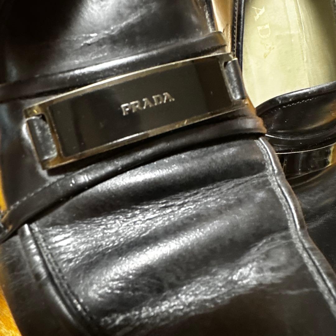 PRADA プラダ ロゴプレート レザー 厚底ローファー 24cm黒