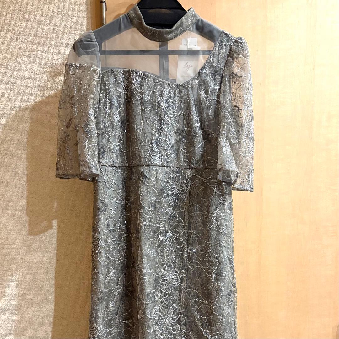 LEJA 花柄刺繍スパンコールベロアスリットIラインドレスワンピース