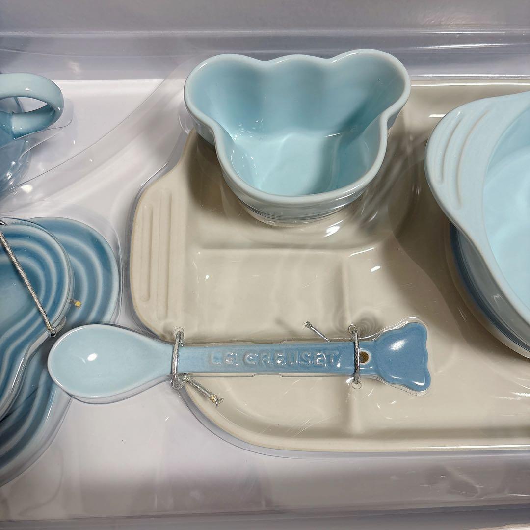 【新品未使用】ル・クルーゼ お食い初め 離乳食 ベビー 7点セット ブルー