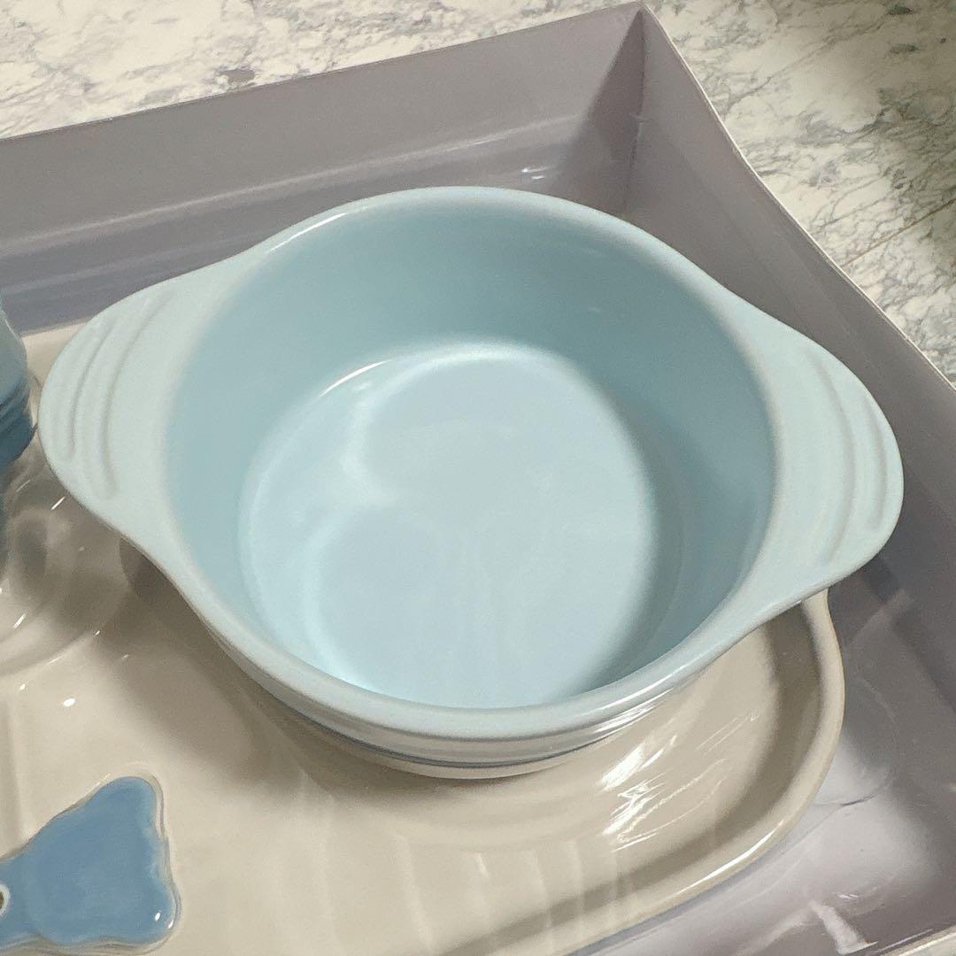 【新品未使用】ル・クルーゼ お食い初め 離乳食 ベビー 7点セット ブルー