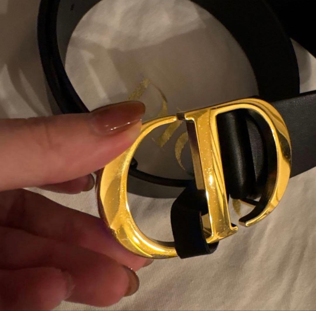 Dior ブラック レザーベルト ゴールドバックル