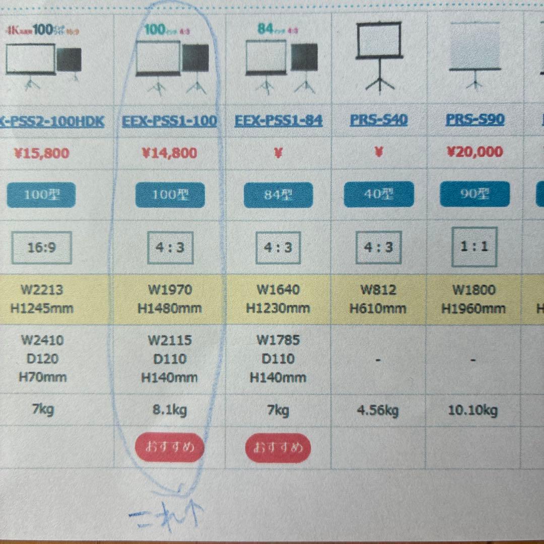 プロジェクターのスクリーン