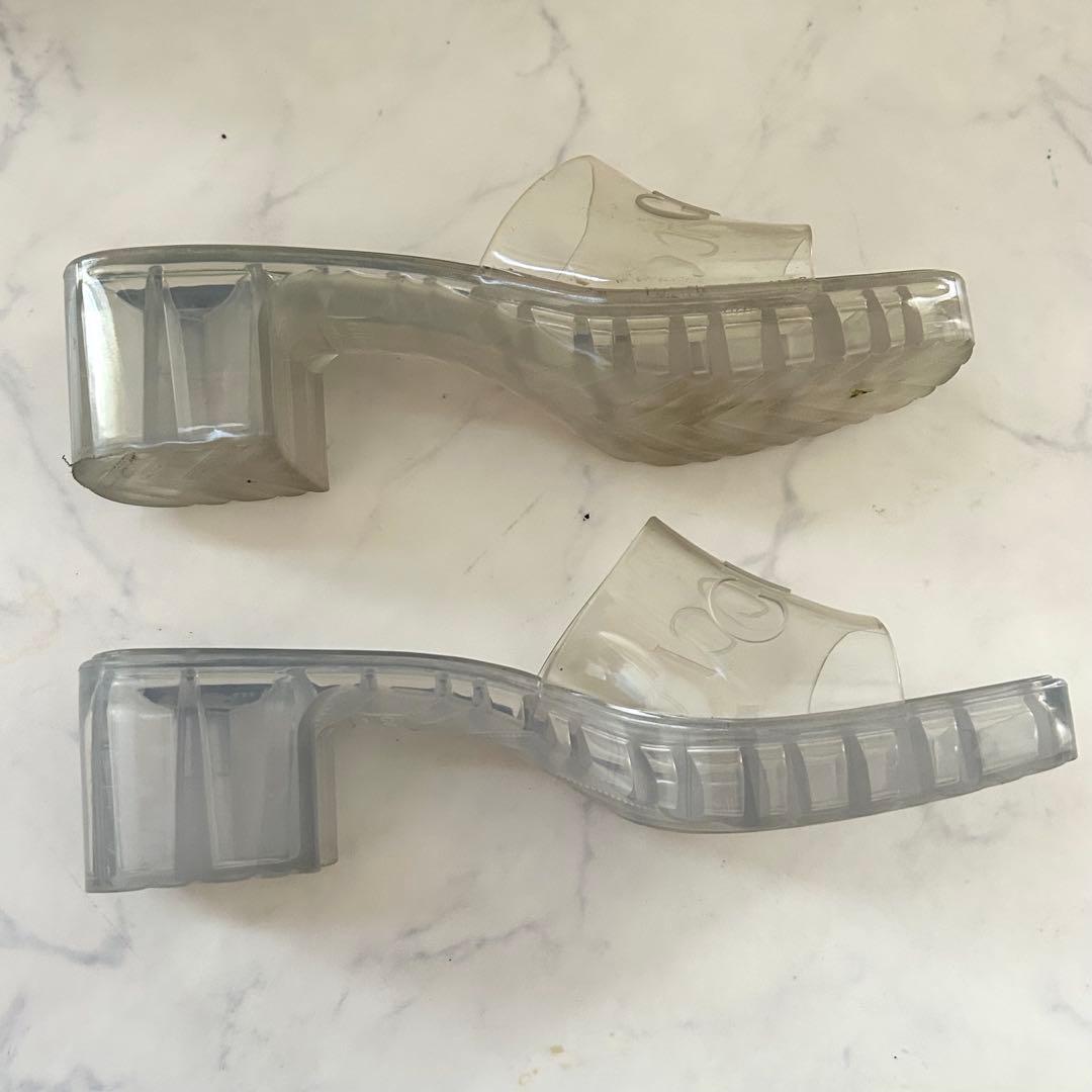 GUCCI クリア エンボスロゴ チャンキーヒール サンダル 39 保存袋 箱付