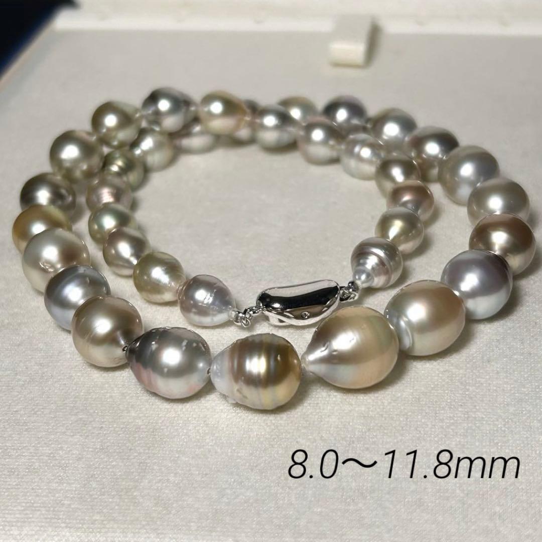 【黒蝶真珠/白蝶】マルチカラー パールネックレス ゴールデン シルバー 12mm