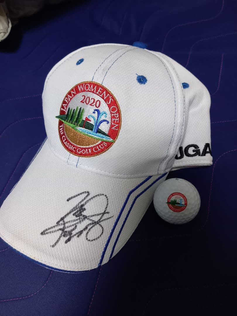 原英莉花プロサイン　優勝2020年日本女子オープンキャップ(JGA)、記念ボール