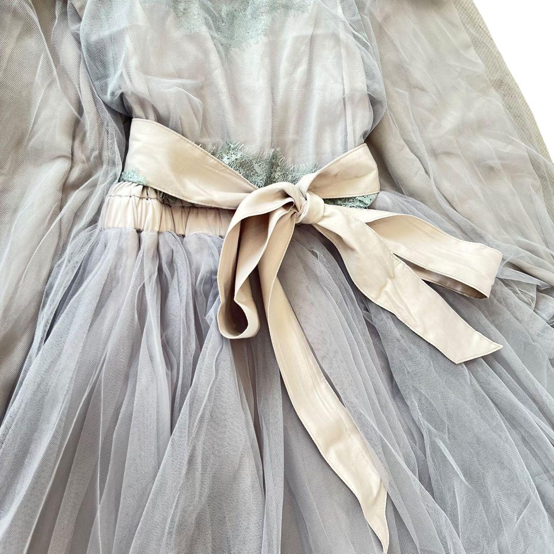 ラベルエチュード ロングワンピース チュール パーティ ウエストリボン