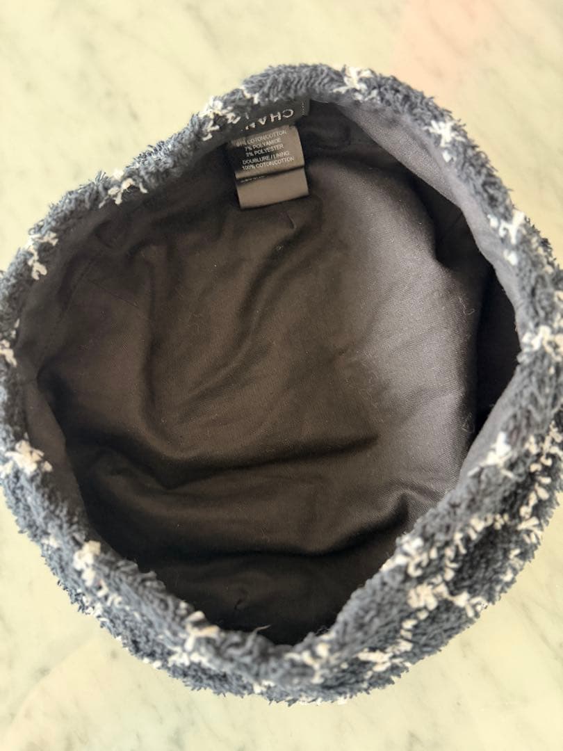 シャネルツイート生地黒と白のチェック柄 ベレー帽　Mザイズ美品