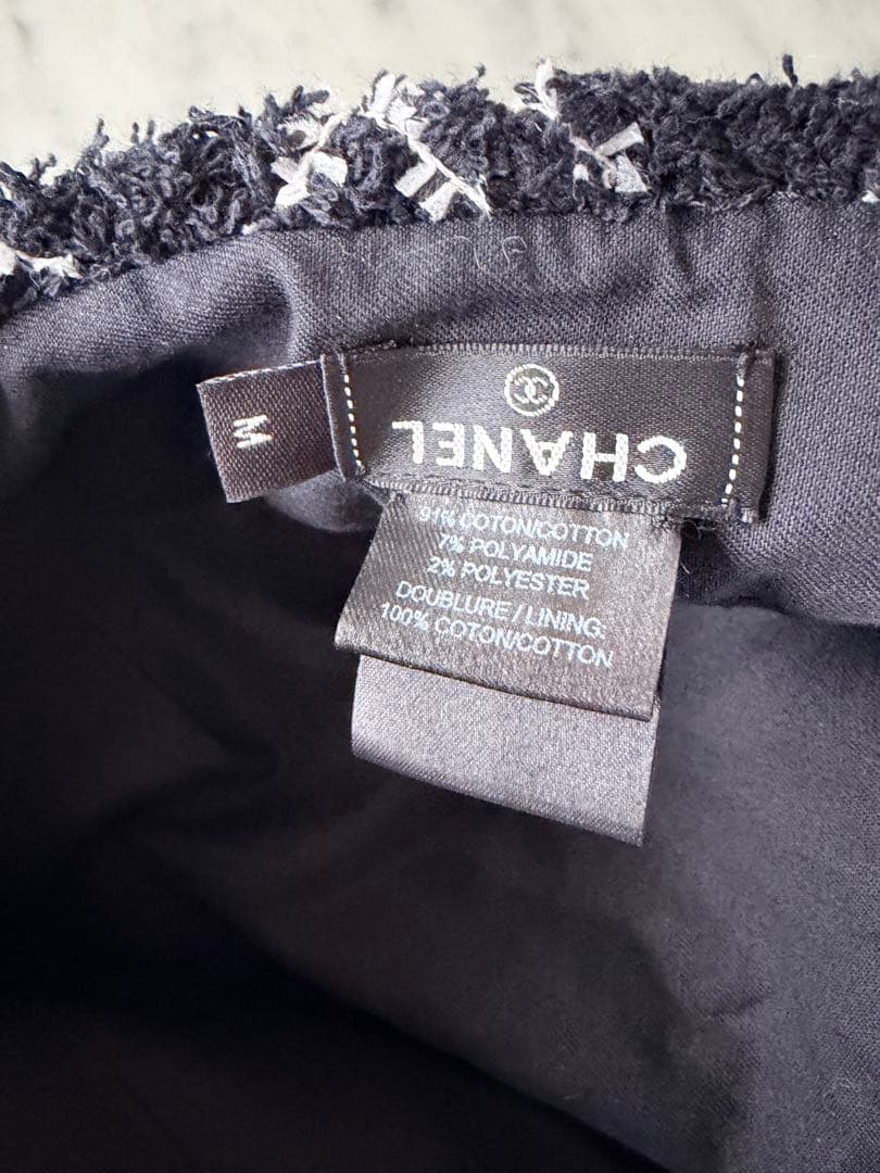 シャネルツイート生地黒と白のチェック柄 ベレー帽　Mザイズ美品